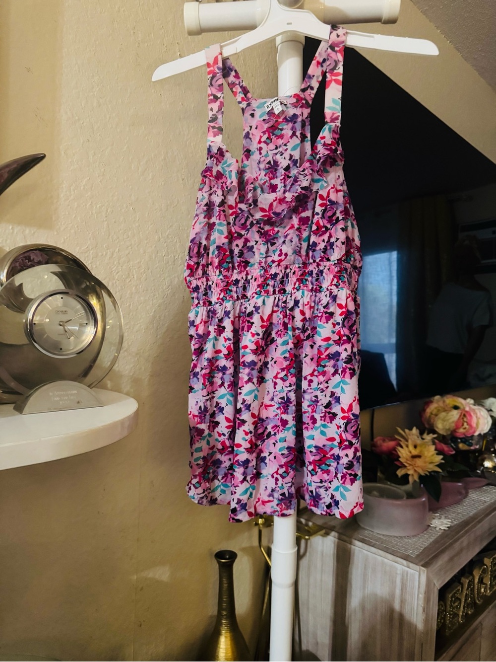 Express Pink Floral Sleeveless Casual Top